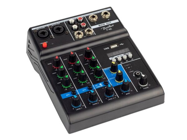 MIXER mixing console 2 mono + 2 stereo inputs, USB player, audio interface, 48V phantom power, delay