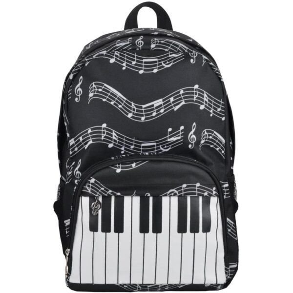 ZAINO CON TEMA MUSICALE Stupendo zaino a tema musicale indispensabile per trasportare libri o quant'altro!
Sfondo nero con note e tastiera.
Molto capiente, pratico e comodo; facile da trasportare.
Articolo costituito da 1 scomparto principale e da tasca frontale, entrambe con chiusura a cerniera.