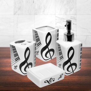 Set Accessori da Bagno in Ceramica tema Musicale 4 pz (Colore Bianco)