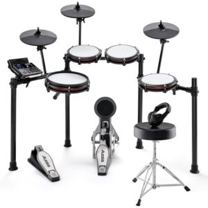 Batteria Elettronica NITROMAX KIT con Pelli Mesh Silenziose, Rullante a Doppia Zona da 10", Pedale Grancassa, Sgabello e Cuffie